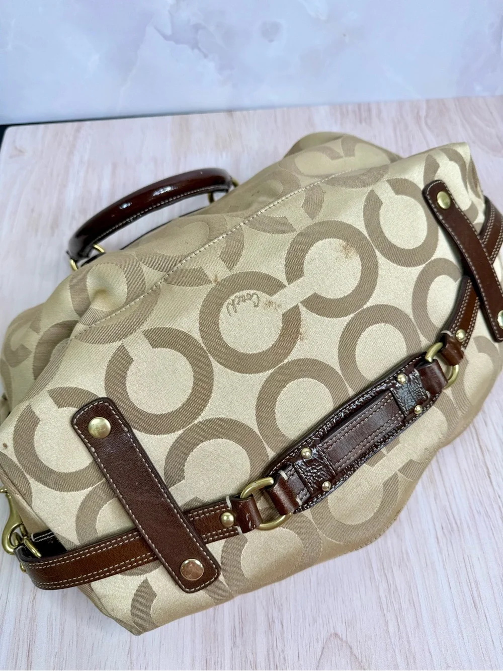 COACH Brown & Tan Signature Shoulder Satchel